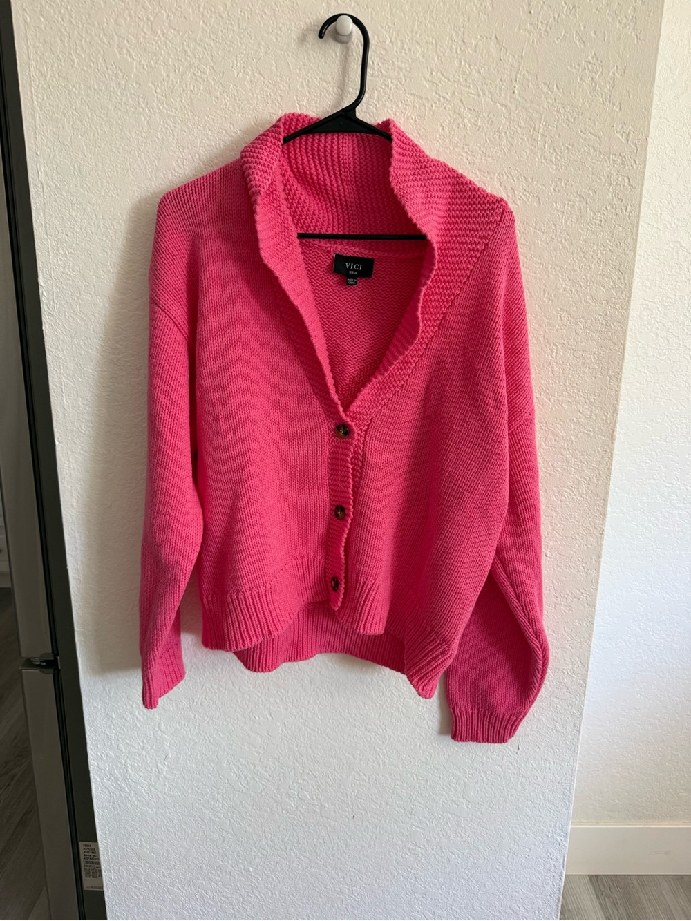 VICI Pink Shawl Collar Button-Down Sweater